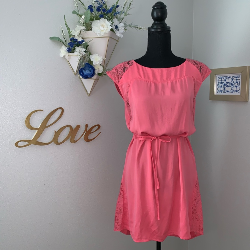 H&M pink dress w/ lace trim. Sexy V back. New